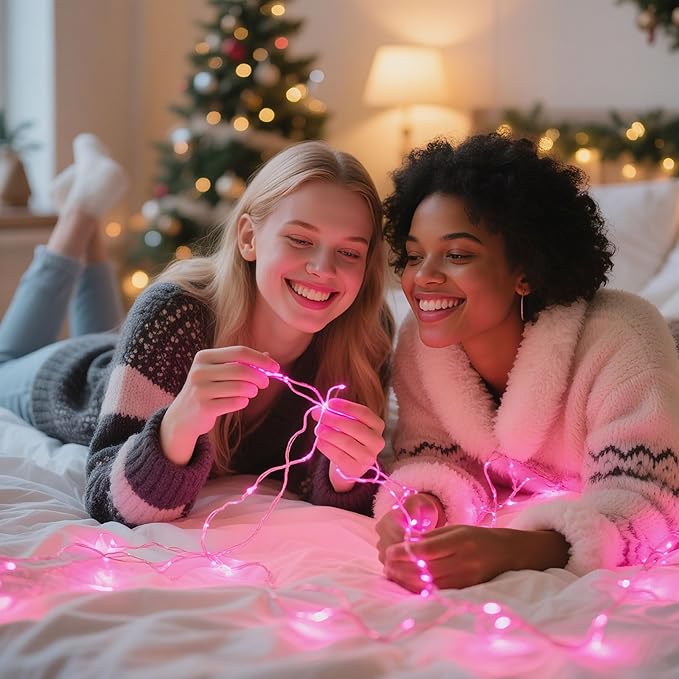LitHome 4 Pack Valentine's Day Pink Fairy Lights Battery Operated, 20 FT 60 LED Valentines Lights Battery Operated 2 Modes Indoor, Waterproof Led Fairy Twinkle Lights for Gift Bedroom Wedding Decor