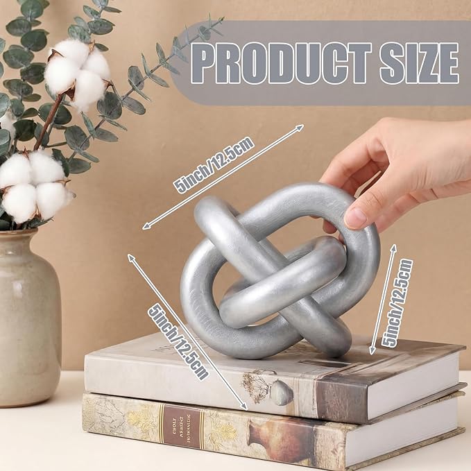 3 Link Wood Knot Decor Rustic Home Décor Accents Hand Carved Coffee Table Decoration, Boho Chain Link Decoration, Modern Shelf, Rustic Objects for Home Living Room Bedroom (Silver)