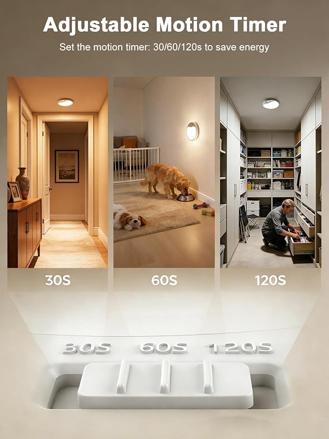 TANBABY 8000mAh Motion Sensor Ceiling Light Indoor with Remote, 3-Color Magnetic Battery Operated Lights, 7'' Super Slim Ceiling Light Adjustable Motion Timer 30s/60s/120s for Closet Shower (4 Pack)