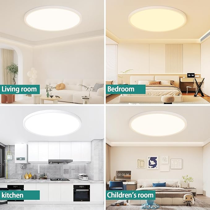 24 Inch LED Flush Mount Ceiling Light Fixture,Dimmable Ultra Thin Low Profile,48W 4800 Lumens,3 CCT Color Selectable,Modern Round White Ceiling Light for Living Room,Bedroom,Kitchen,Office