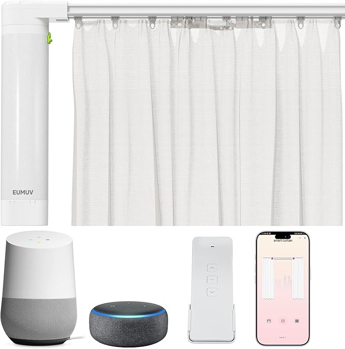 Electric Smart Curtains System, Motorized Curtain Rod with Remote & App Control, Compatible with Alexa/Google Home,Ultra Quiet Motor, Adjustable Track for Heavy Curtains up to 205 inches