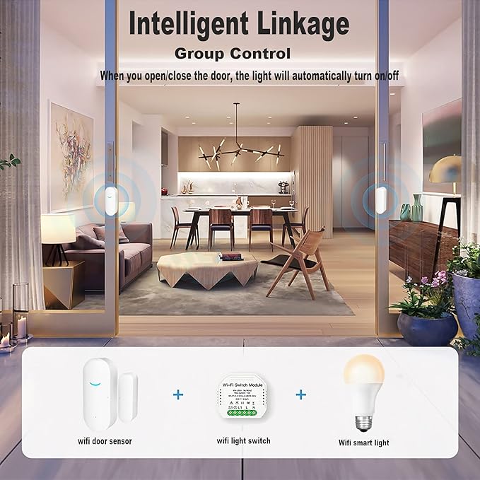 5 Pack WiFi Wireless Door Window Sensor,TUYA Smart Alarm with Free Notification APP Control Home Security Alarm System，Compatible with Alexa Google Assistant