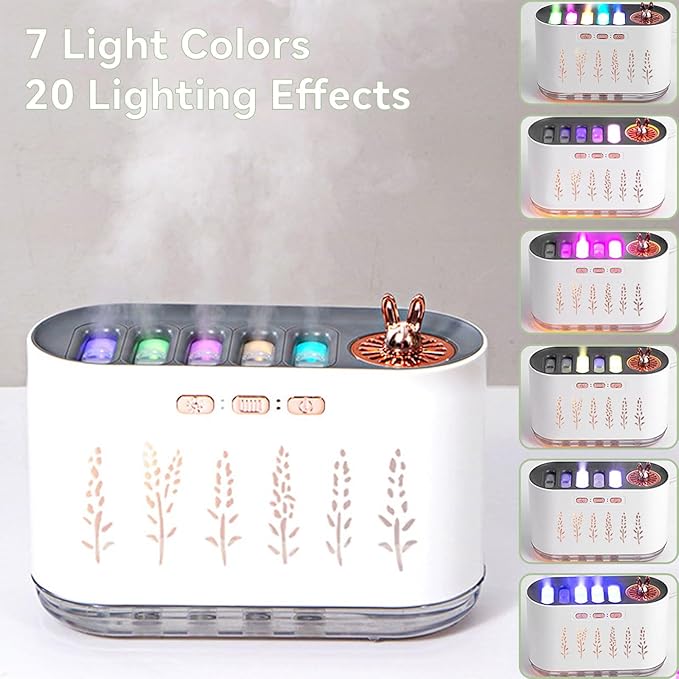 5 Nozzle Cool Mist Humidifier, Music-Sensing Humidifier Diffuser with 20 Color LED Light, 700ML Essential Oil Diffuse, Auto Shut-Off, Aroma Diffusers Humidifiers for Bedroom Home Office (Green)