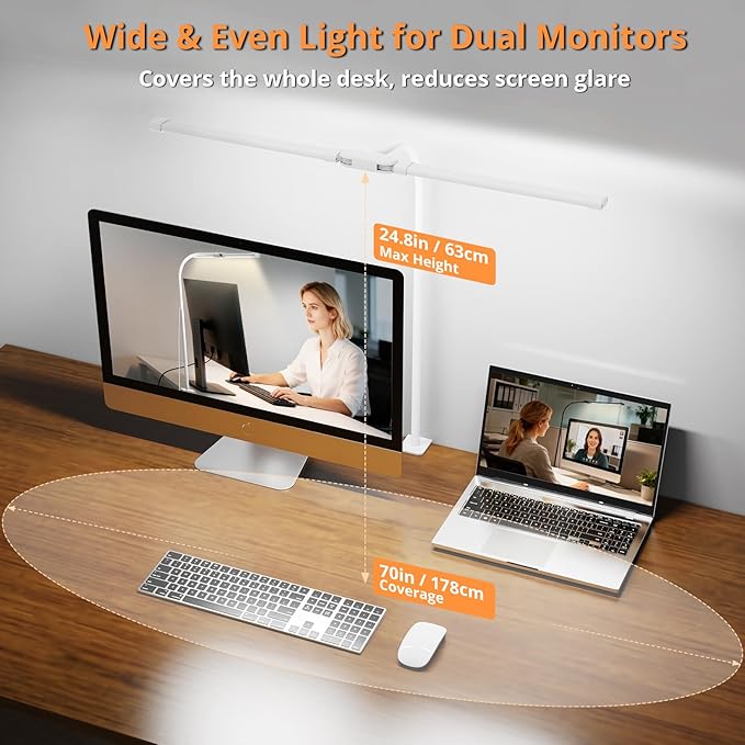 Desk Lamp with Clamp, with 5V 2A Adapter, LED Desk Lamp with Dual Head, 50 Light Modes, Computer Monitor Flexible Neck Lamp, Eye Protection Desk Lamps for Study, Office, Crafts, Draw(White)