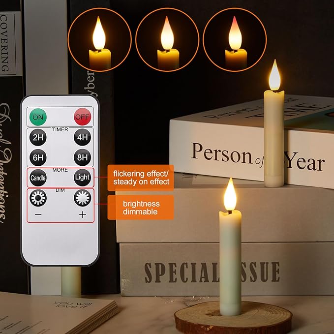 IMAGE 24Pcs LED Taper Candles Light Set Floating Effect with Fishing Line Flameless 3D Wick Ivory Candles with Clip-on Christmas Tree Design, 10-Key Remote with Timer, Warm White Light