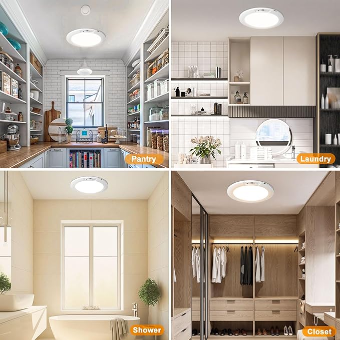 Rechargeable Motion Sensor Ceiling Light with 5 Colors and Remote, Battery Operated LED Shower Light, Magnetic Wireless Closet Light for Bathroom Hallway