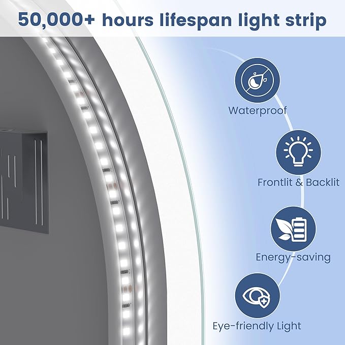 STARLEAD 36" Round LED Bathroom Mirror with Bluetooth Speaker, Dimmable Lighting, 3 Color Modes, Anti-Fog, Touch Control Wall Mounted Vanity Mirror