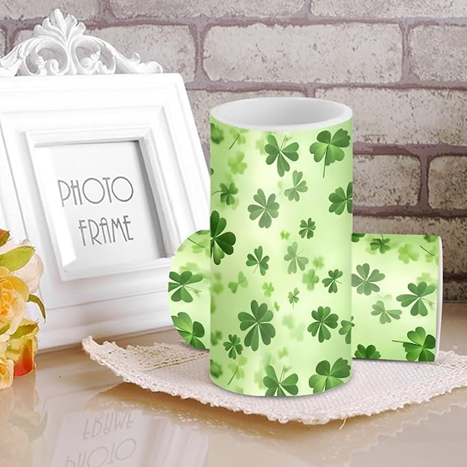 Green Leaves Candles Battery Operated Flameless Candles with Remote Fall Decorations LED Fake Candles for Home Bedroom St Patricks Day Table Decor 3 inch Set of 2