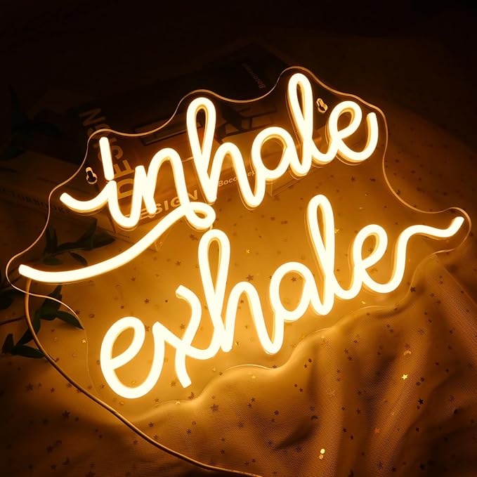 Inhale Exhale Neon Sign for Wall Decor, Warm White Led Signs for Room, USB Dimmable Neon Lights for Yoga Meditation Studio Bedroom Home Living Room Party Cafe Business Pub Wall Art