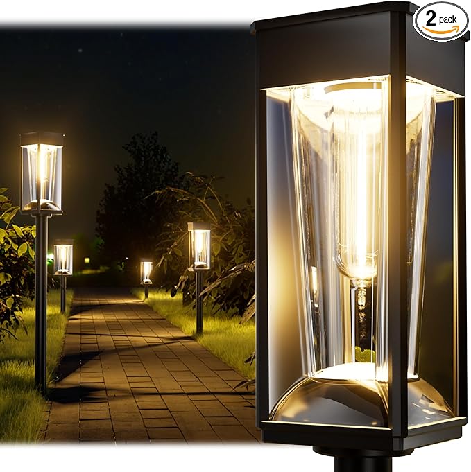 Solar Lights Outdoor, 2-in-1 Warm&Cool, 2 Pack Bright Solar Pathway Lights Waterproof IP65, Long Lasting Solar Path Light for Yard, Patio, Lawn, Garden, Landscape Decoration Lighting