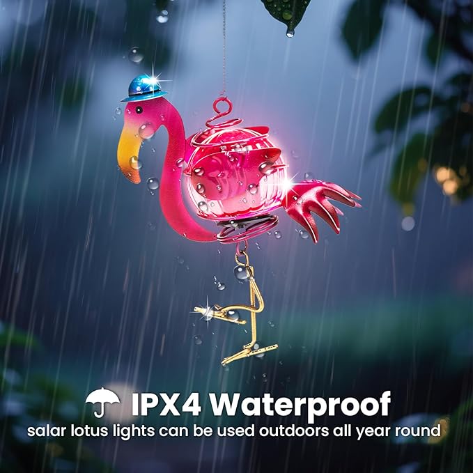 Solar Hanging Flamingo Lights LED Waterproof Powered Outdoor Garden Decor Light Unique Decorations for Sister Birthday Gardening Gifts for Mom Women Backyard Front Porch Balcony Yard Path