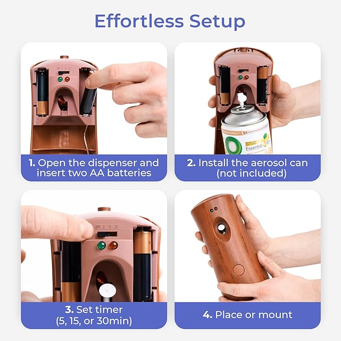 Automatic Air Freshener Spray Dispenser: Automatic Spray Dispenser with Elegant Wood Design for Commercial or Home Use (1-Pack), Battery Powered Free Standing or Wall Air freshener, Three Time Release