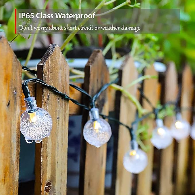 20 LED Crystal Globe Solar String Light Extra-Bright Outdoor Lights with 8 Lighting Modes Waterproof Solar Powered Patio Hanging Light for Garden Yard Porch Wedding Party Decor(White)