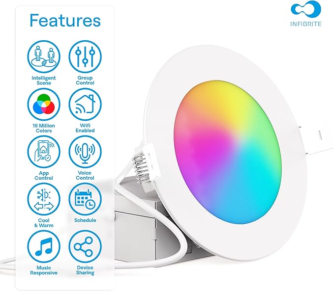 INFIBRITE 4 Inch WiFi Smart 9W 810LM Recessed LED Ceiling Light, Alexa/Google, Wet Rated (24 Pack)