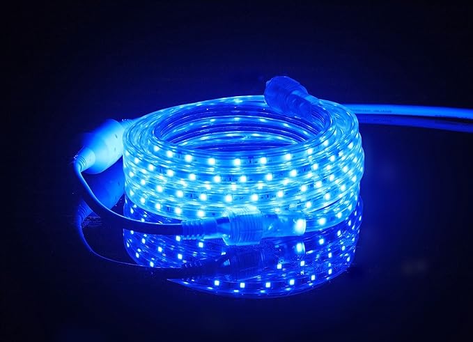 CBconcept UL Listed, 13 Feet, 1400 Lumen, Blue, Dimmable, 110-120V AC Flexible Flat LED Strip Rope Light, 240 Units 3528 SMD LEDs, Indoor Outdoor Use, Accessories Included, Ready to use
