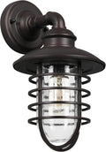 Design House 588970-BRZ Stevenson Rustic Industrial 1-Light Indoor Outdoor Dimmable Wall Light with Clear Seedy Glass and Metal Wire Shade for Kitchen Hallway Bedroom Bathroom Patio, Bronze