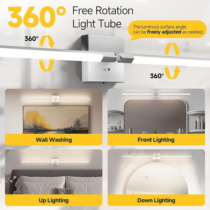 Vanity Lights 48 inch, 4-Level Brightness Built-in Dimmer, 28W Dimmable 5CCT Bathroom Light Fixtures Over Mirror, Baked Matte Grey Vanity Lights for Bathroom Mirror Cabinets Bedroom-FCC ETL