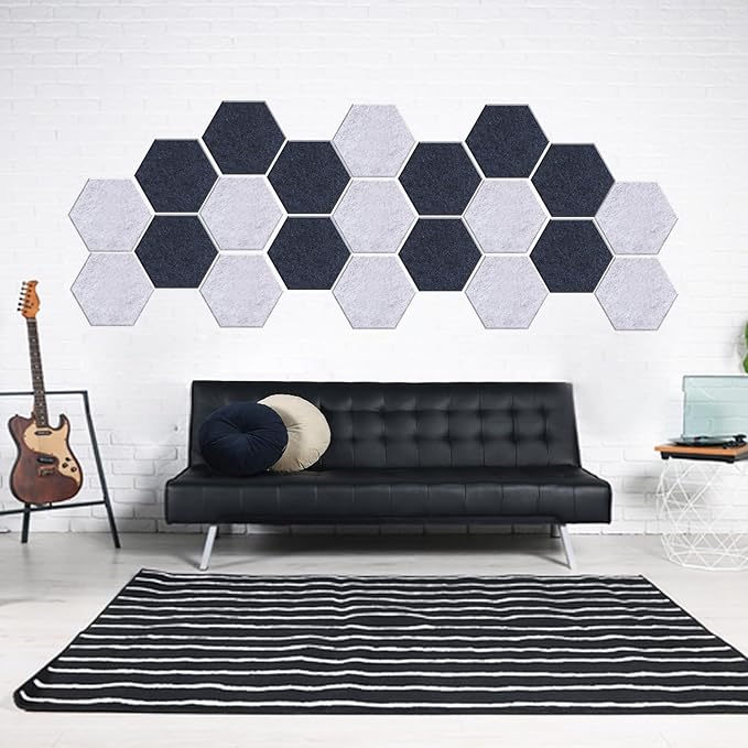 Mollywell Hexagon Acoustic Panels 14x12 - Reduce Echo & Reverb, Noise Blocking Wall Tiles for Study & Library, Ink Blue Sound Absorbing Panels