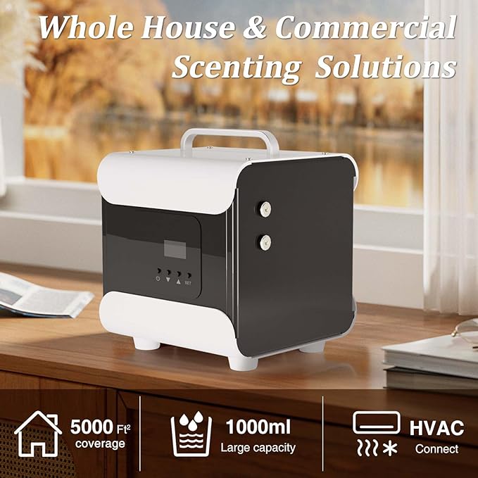 Whole House HVAC Scent Diffuser - 5000 Sq Ft Coverage, Wi-Fi & Bluetooth App Control, 1000ML Hotel Collection, Waterless Cold Air Diffuser for Large Rooms & Commercial Use, Metal Design