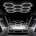 Glitgate Hexagon LED Garage Light, 245W 26950LM 8-Grid Honeycomb Hex Lighting System, 6500K Ultra Bright Ceiling Light for Garage, Car Detailing Shop, Workshop, Basement, Gym