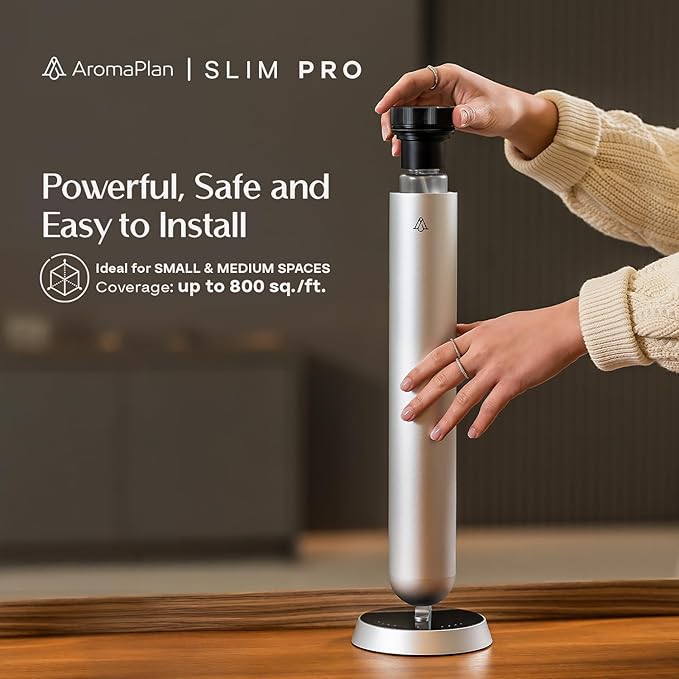AromaPlan 5-Star Collection Rechargeable Waterless Diffuser (Fragrance Included)- Smart Cold Air Diffuser, Adjust Intensity & Timer, Long Battery Life- Aluminum Body, Luxury Scent Experience, Silver