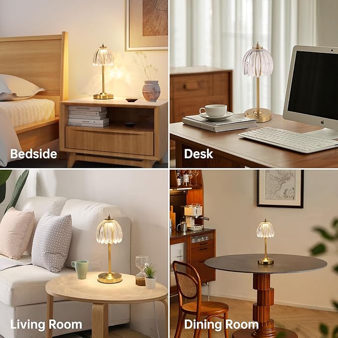 Tulip Table Lamp with 5000mAh Battery & Touch Control, Cordless Table Lamp with 3 Colors, Dimmable Rechargeable Table Lamps for Bedroom, Nightstand, Living Room, Entryways (Transparent Tulip)