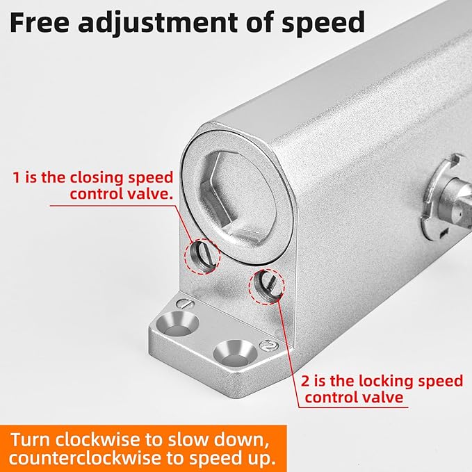 Closer Heavy Duty Automatic Door Closer (Silver Aluminum), Spring Loaded Hydraulic Automatic Door Closer with Adjustable Closing Speed and Force for Interior, Exterior Doors (Silver)