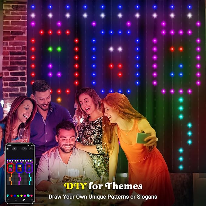 Smart Curtain Lights, Color Changing 400 LED Curtain Lights 6.6 * 6.6 FT, RGB DIY String Fairy Light for Bedroom Backdrop Party Indoor Outdoor Easter Decoration (APP +Remote Control)