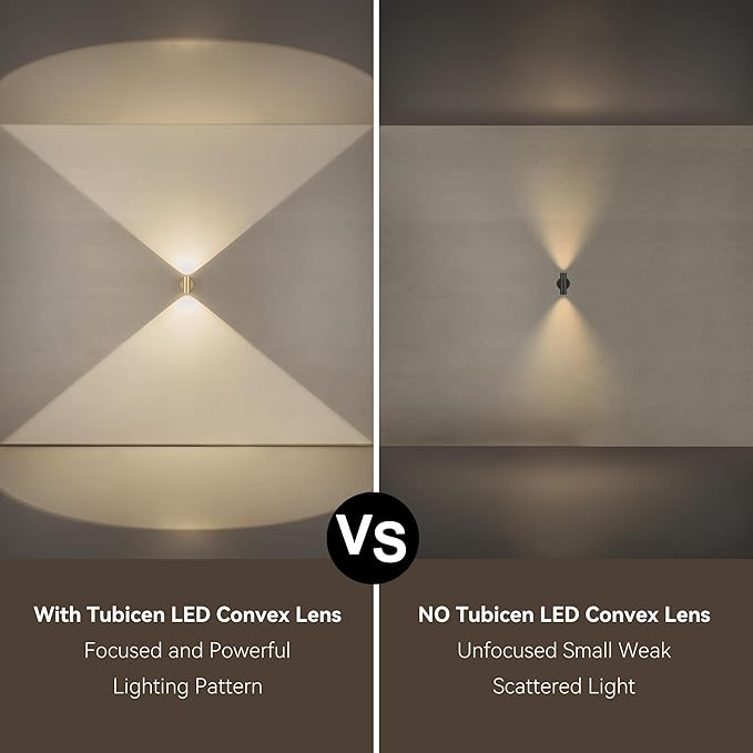 Tubicen Up Down Wall Sconce Gold Bright Indoor Dimmable Sconces Lighting Hardwired 7W 3000K LED Movie Theater Wall Lights for Living Room Hallway Stairway 5.4in Cylinder
