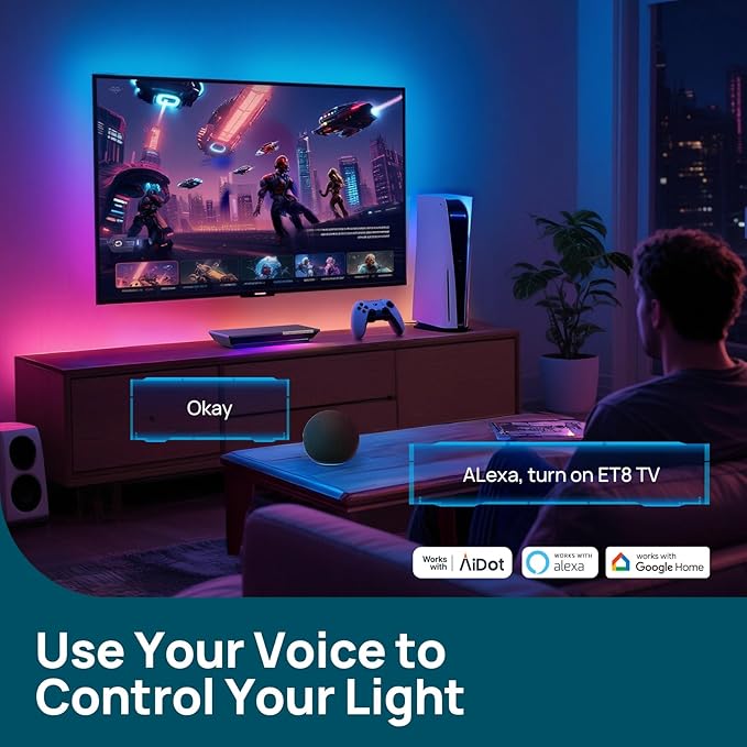 Linkind TV Backlight, HDMI 2.1 Sync Box with AI LumiSync Technology, Supports 8K@60Hz, Cuttable LED Backlights Sync to Screen for 27-90 inch TVs