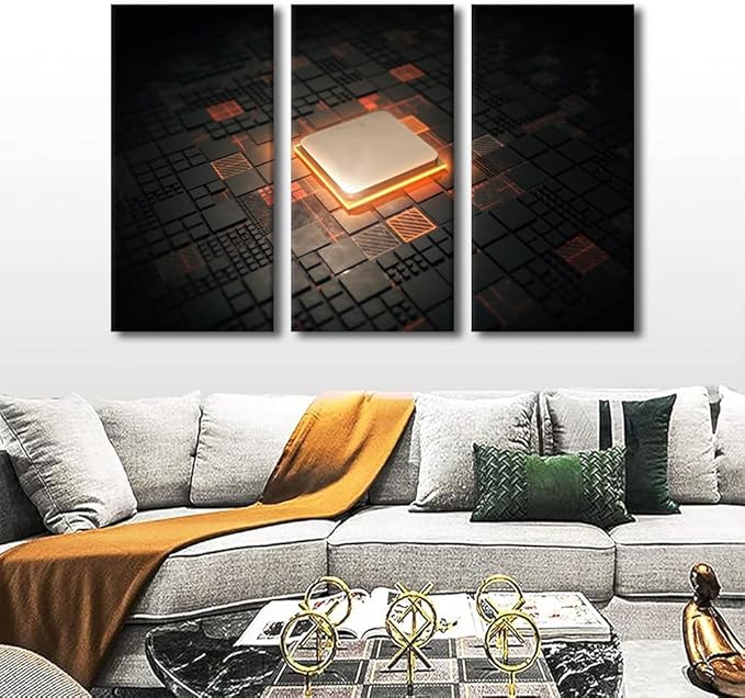 Canvas Wall Art Computer Processors CPU Wall Art for Living Room 3 Piece GPU Card with Circuit and Colorful Lights Modern Wall Decor Contemporary Art Print on Canvas Framed Ready to Hang (40"Wx60"H)