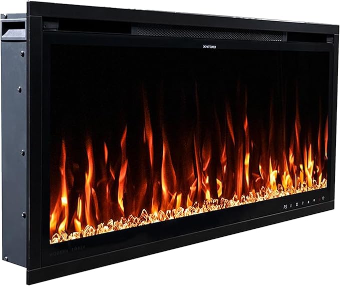 Modern Ember Aerus Slim 36 Inch Smart Linear Electric Fireplace | Recessed in-Wall or Wall-Mount | LED Multiple Flame Colors | Alexa/WiFi Enabled | 4.25” Profile | Remote Included
