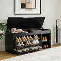 Shoe Storage Bench with a Flip Drawer, Entryway Bench with Removable Cushion, Hallway & Mudroom Organizer with Seat, Front Door Shoe Rack Cabinet, Black