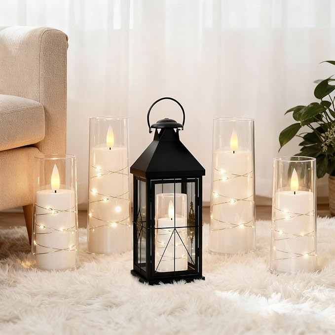 Raycare Flameless Candle with Remote Timer – 9 Flickering Acrylic Battery Operated LED Pillar Candles with Embedded Star String for Valentine's Day, Home Decor, and as a Gift (White)