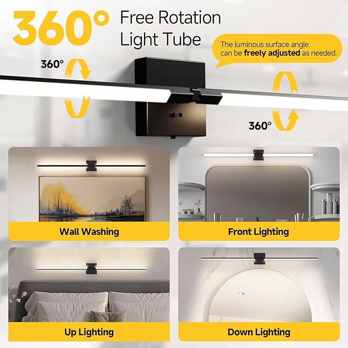 Vanity Lights 48 inch, 4-Level Brightness Built-in Dimmer, 28W Dimmable 5CCT Bathroom Light Fixtures Over Mirror, Black Vanity Lights for Bathroom Mirror Cabinets Bedroom-FCC ETL Certified