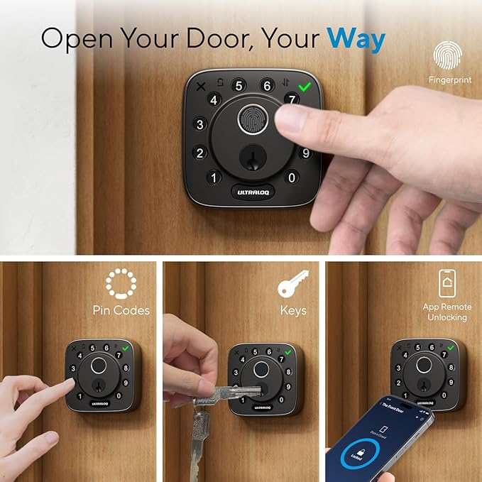 ULTRALOQ Bolt Fingerprint Smart Lock with Door Sensor, Built-in WiFi, Works with Apple Home, Alexa, Google, SmartThings, Keyless Entry Deadbolt with App, Code, Remote Control, Auto-Lock, BHMA Cert.