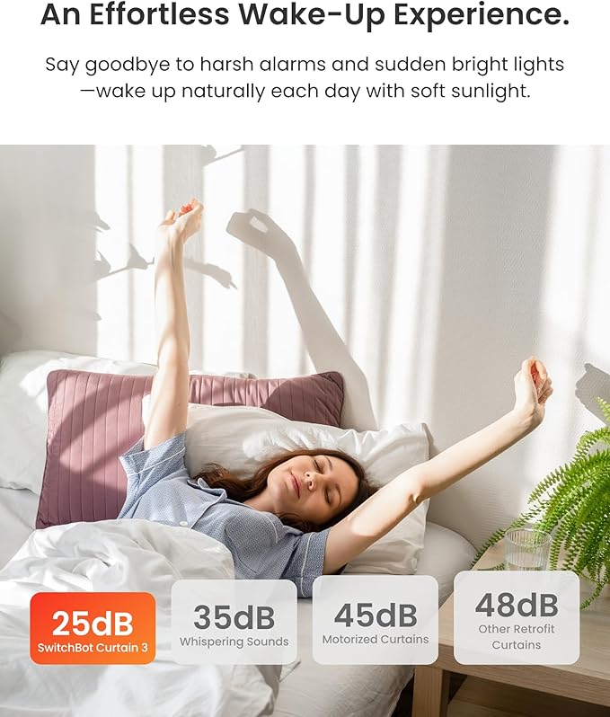 SwitchBot 2025 Automatic Curtain Opener 3 Rod, Bluetooth Remote Control Smart Curtain, WiFi & App Control, Add Hub to Compatible with Alexa, Google Home, HomeKit