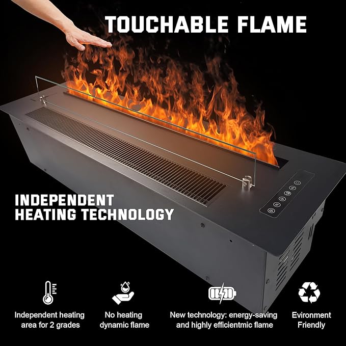 70.9" 3D Water Vapor Electric Fireplace Heater - Humidifier Function,Smart APP/Remote Control,Colorful Realistic Flame, Decorative Steam Atomizing Fireplace for Home, Office, Hotel & Restaurant