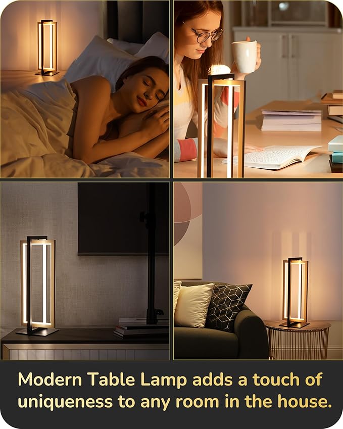 EDISHINE LED Table Lamp, 3 Color Temperatures Bedside Lamp (3000K 4500K 6000K), Stepless Dimmable Nightstand Lamp for Living Room Bedroom Office, Dual-Frame Rectangle, Angle Adjustable 850LM 18W