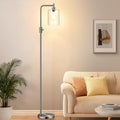 【Upgraded】Dimmable Floor Lamp for Living Room with Glass Lampshade, Brushed Nickel Modern Floor Lamp with 900LM LED Bulb Included, Bright Standing Tall Lamp for Bedroom, Office, Reading Room, Corner