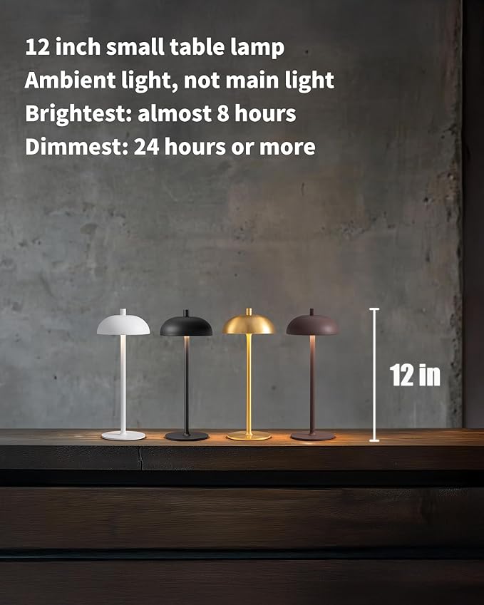 Cordless LED 12" Small Table Lamps Set of 2, Modern Portable Desk Lamp, 3 Color Dimming Rechargeable Battery Lights, for Bedroom, Outdoor, Restaurant, Bedside, Baby Night Light, Gifts (White)