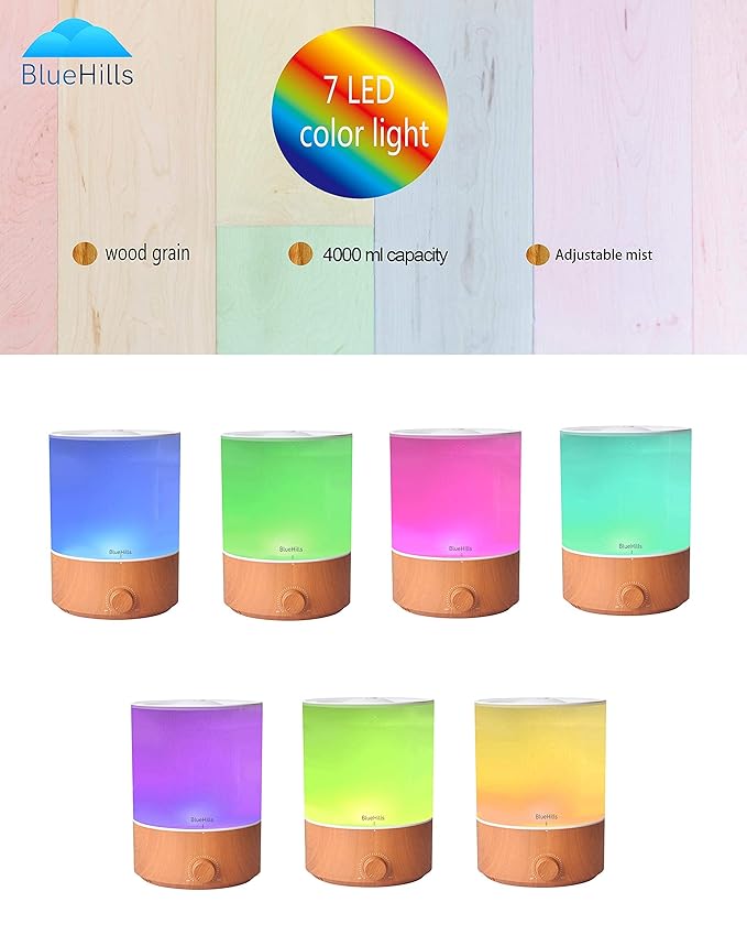 BlueHills Premium Set of Two Large 2000 ML and 4000 ML XL Essential Oil Diffusers Humidifier Combo for Large Room Home with Décor LED Lights Great Gift – Value Pack of Wood Grain.