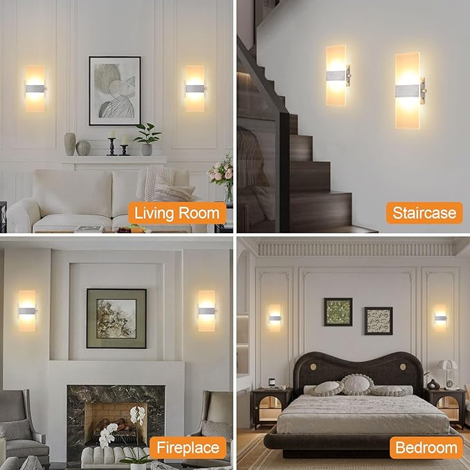 LIGHTESS Modern Wall Sconces Dimmable Switch 12W LED Wall Lights Up Down Wall Lamp Acrylic for Bedrooms Hallway Corridor, Warm White, HS621-2