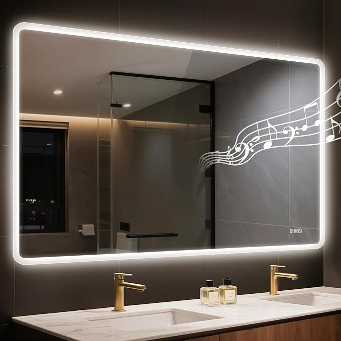 STARLEAD 55"x36" LED Bathroom Mirror with Bluetooth Speaker, 3 Color Temperature, Stepless Dimming, Anti-Fog, Touch Control, Wall-Mounted Vanity Mirror, Vertical or Horizontal