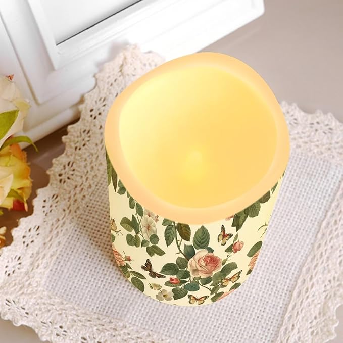 Retro Rose Flameless Candles with Remote Color Changing Battery Operated Pillar Candles with Flickering Flame Electric Fake Plastic Candles Tea Light Living Room Dining Table Decor