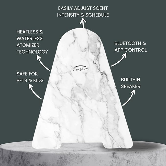 ZS2000B Marble White Waterless Essential Oil Diffuser – App Control Scent Air Machine with Bluetooth Speakers & Security Lock – Cold Air Tech, Covers 2,000 Sq. Ft – Home & Commercial Use