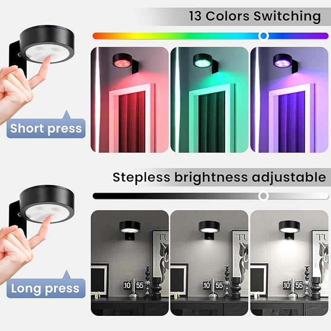 4-Pack Wireless Battery Operated Painting Light with Remote Control,13 Color RGB Magnetic Led Art Picture Lights for Wall, Dimmable and Timer Poster Light, Wall Decor Black Display Light