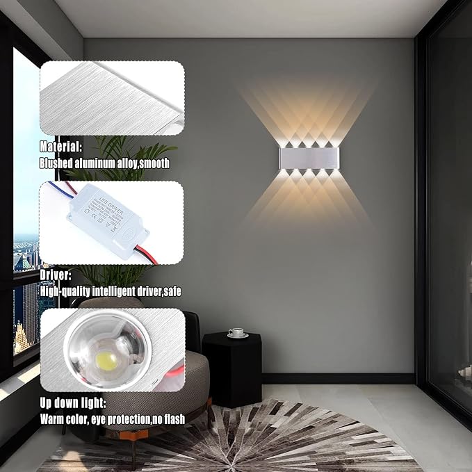 Kawell 10W Modern Wall Sconce LED Wall Light Up Down Indoor LED Wall Lamp Aluminum for Bedroom Living Room Bedside Stairs Hallway Corridor, 3000K