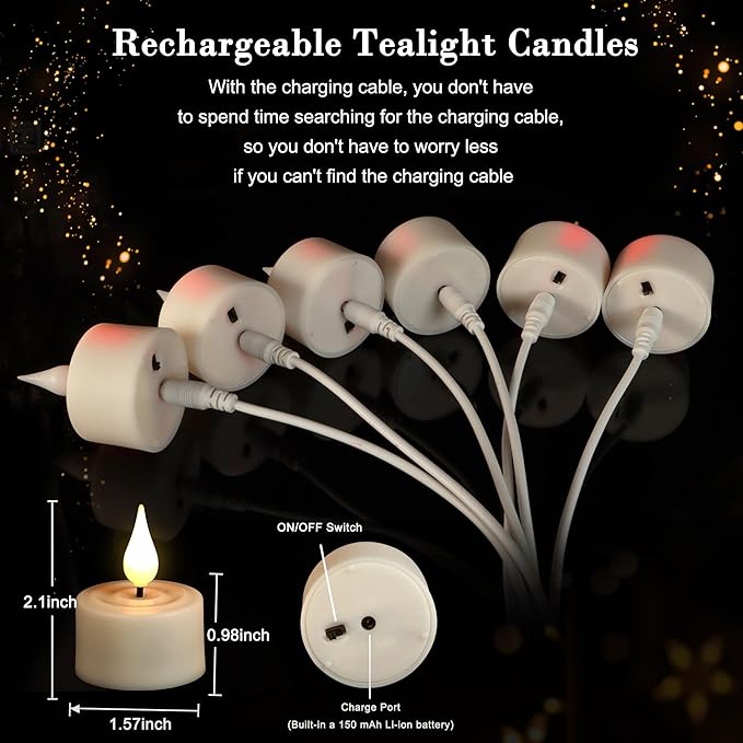 Rechargeable Tea Lights with Remote Control & Timer Flickering Flameless 3D Wicks Tealight Candle Candles with Charging Cable for Home,Halloween,Christmas Decor (12pcs,Warm White(A))