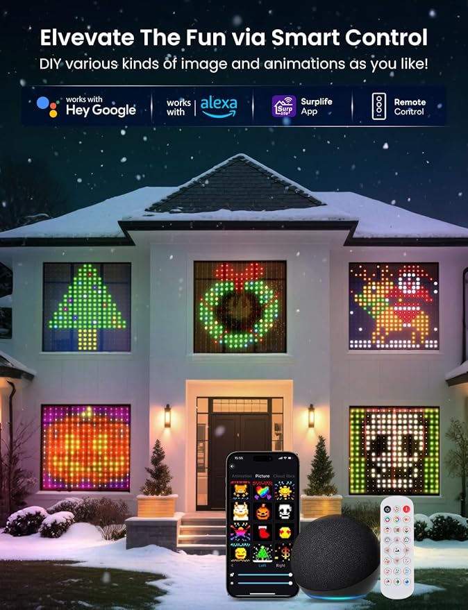 Smart LED Curtain Lights, 400 LEDs RGB+IC Color Changing Wall Lights, 6.6x6.6ft Indoor Dynamic DIY Pattern LED String Lights, APP Remote Control, For Bedroom, Living Room, Window Decor, Party, Wedding